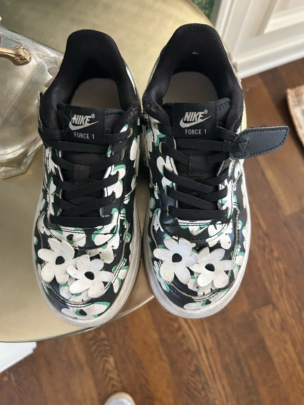 Nike Kids Floral Force 1 Sneakers - Black/White/Green